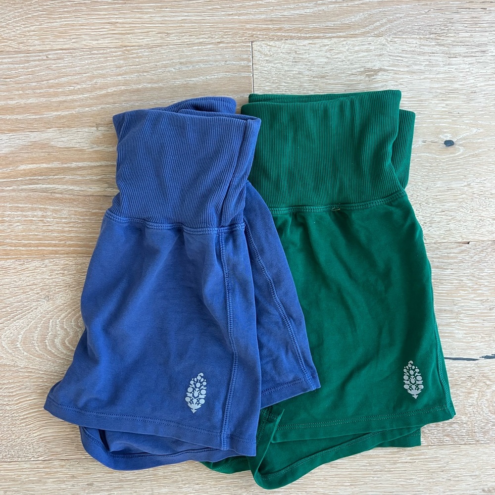 TWO Free People Movement Shorts, Blue Short, Green Short, New Without Tags